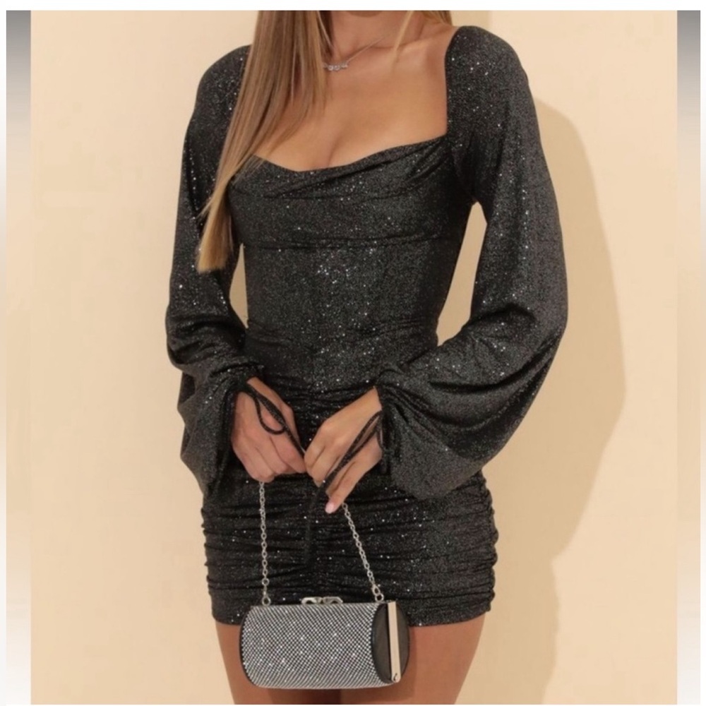 Lucy in the Sky Glitter Mini Corset Dress in black